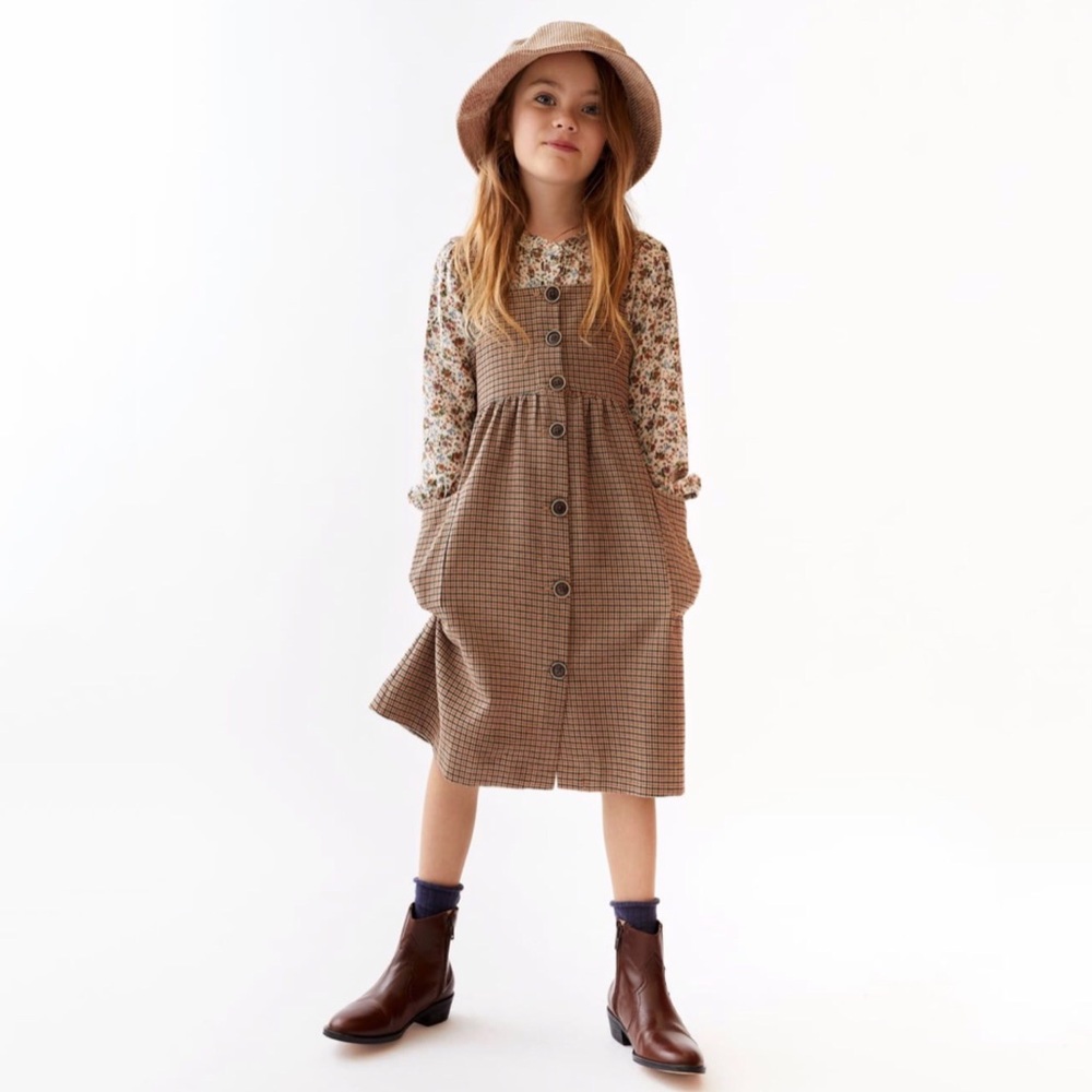 Zara Buttoned Plaid Pinafore Dress